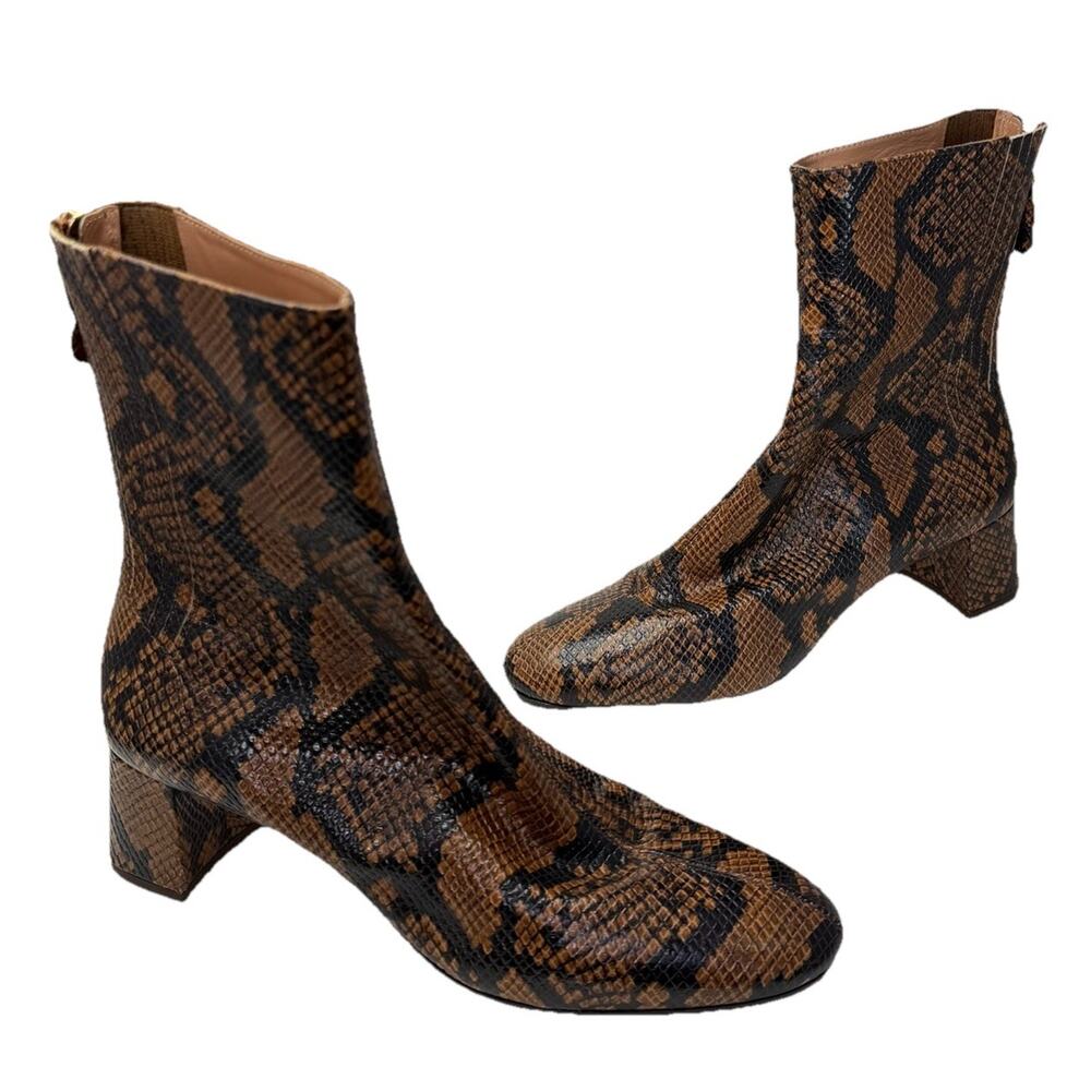 AQUAZZURA Saint Honore Python Snakeskin Booties Brown Black Boot Zip Up Size 10